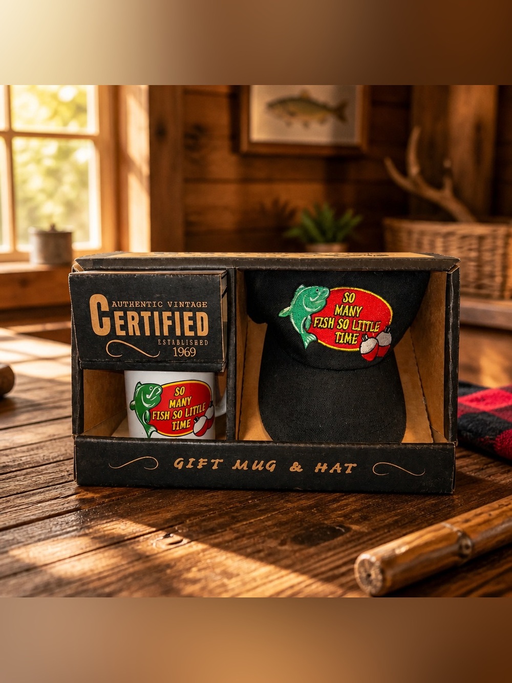 So Many Fish So Little Time Embroidered Cap and Fish Mug 11 OZ Size
